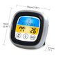 Digital touch barbecue thermometer with black body and silver frame, compact countertop design