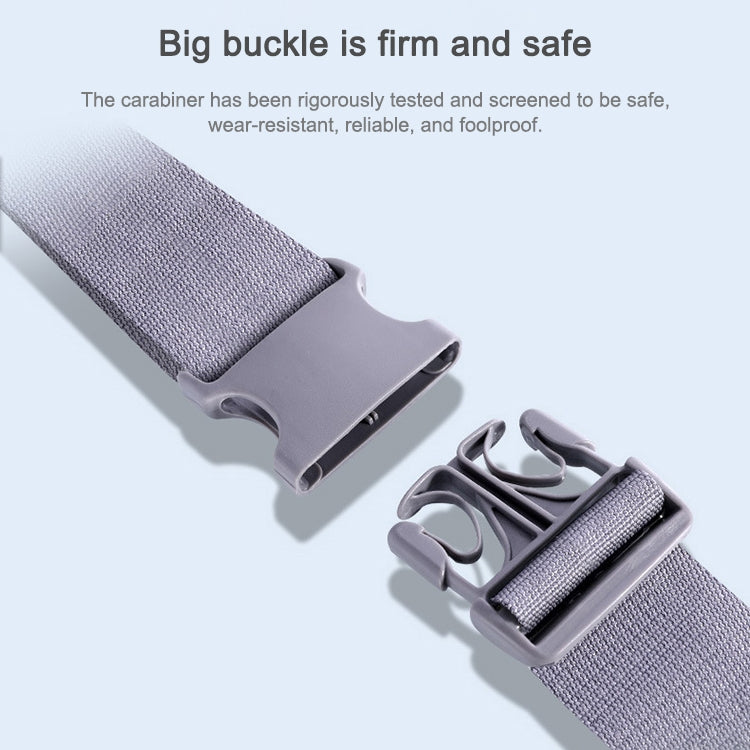 Adjustable buckle and strap connectors with gray fabric and metal clips