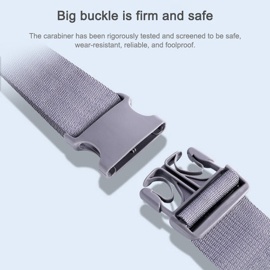 Adjustable buckle and strap connectors with gray fabric and metal clips