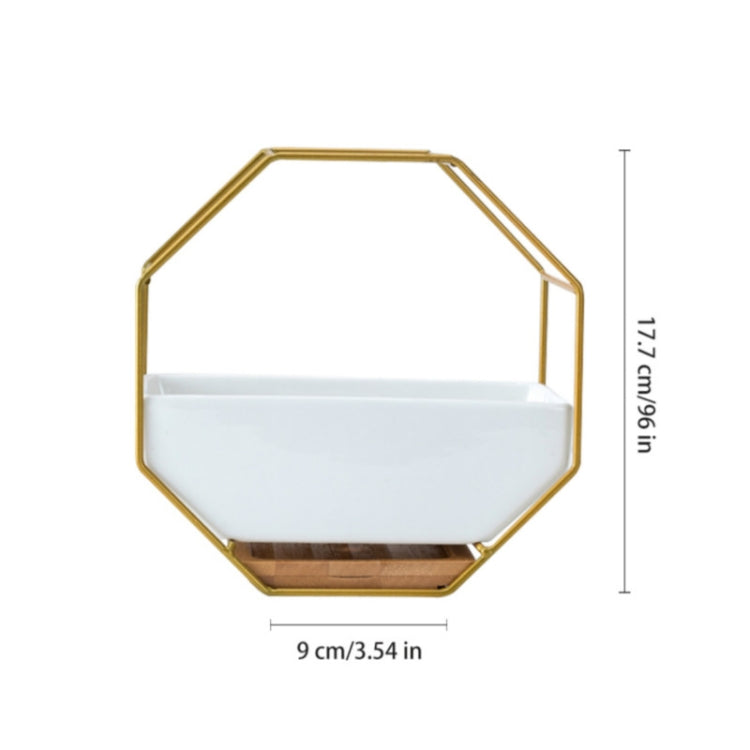 Gold octagonal wall planter with white tray, 9 cm wide and 17.7 cm high