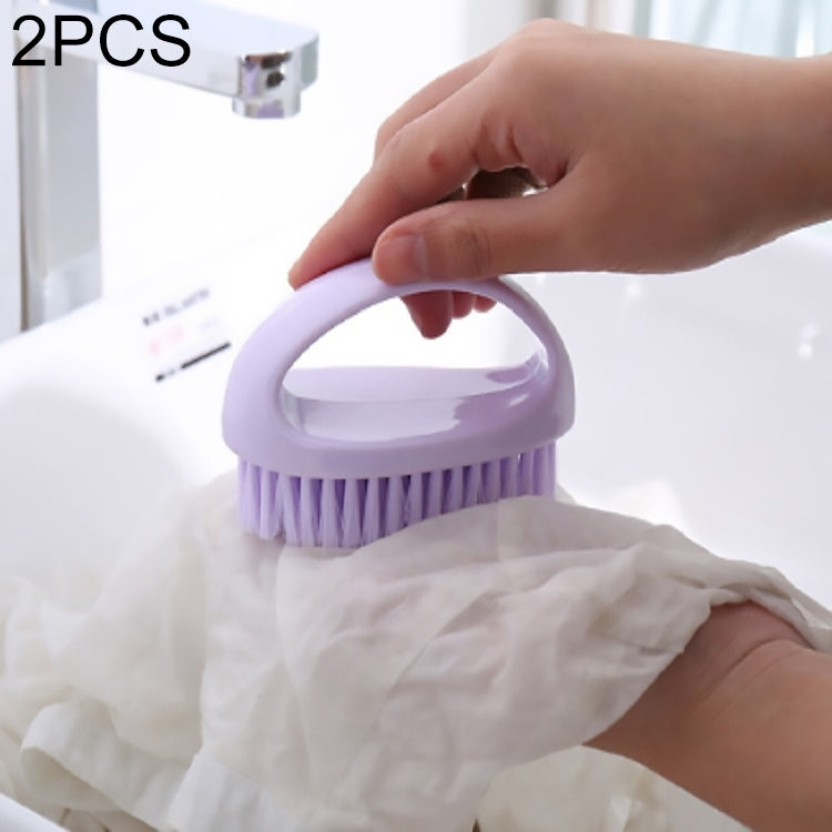 2-pack handheld soft cleaning brush with purple handle and short purple bristles