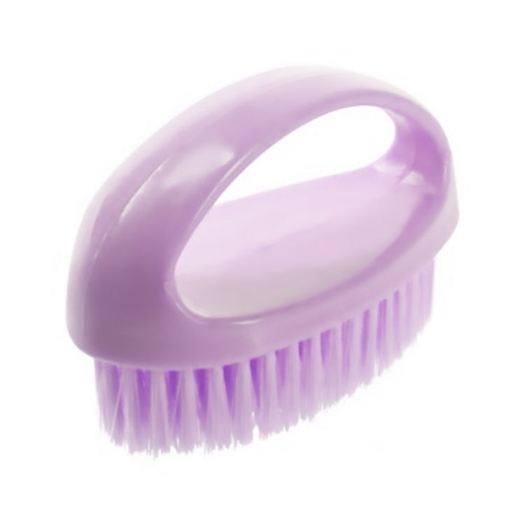 Purple handheld cleaning brush with molded handle and dense bristle head