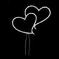 Silver crystal heart cake topper with two layered hearts and two thin sticks
