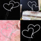Two-heart crystal cake topper shown from multiple angles
