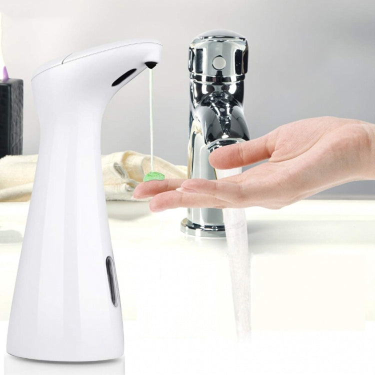 Automatic liquid soap dispenser, white body with metal pump nozzle