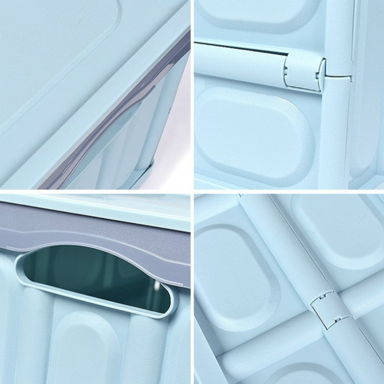 Foldable storage box detail with release clip and hinged folding joints