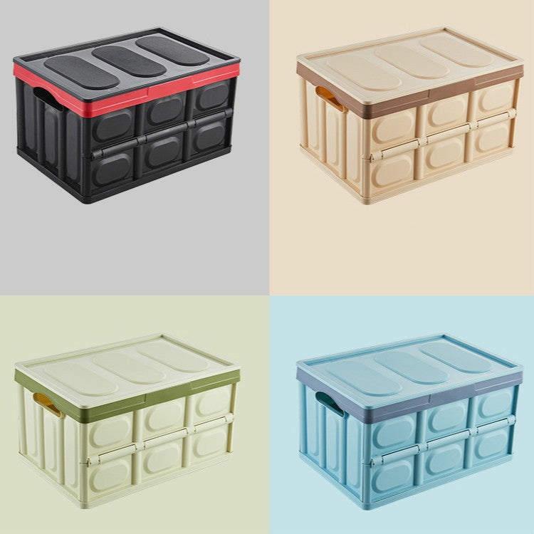 Foldable storage box available in multiple colors: black/red, beige, green, blue