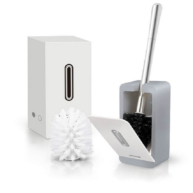 Toilet brush storage set with long handle, holder box, and two brush heads