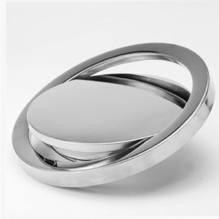 Stainless steel round swing trash can lid with mirrored top and curved rim