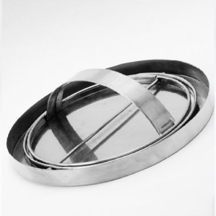 Stainless steel round swing trash can lid with reflective surface and raised frame