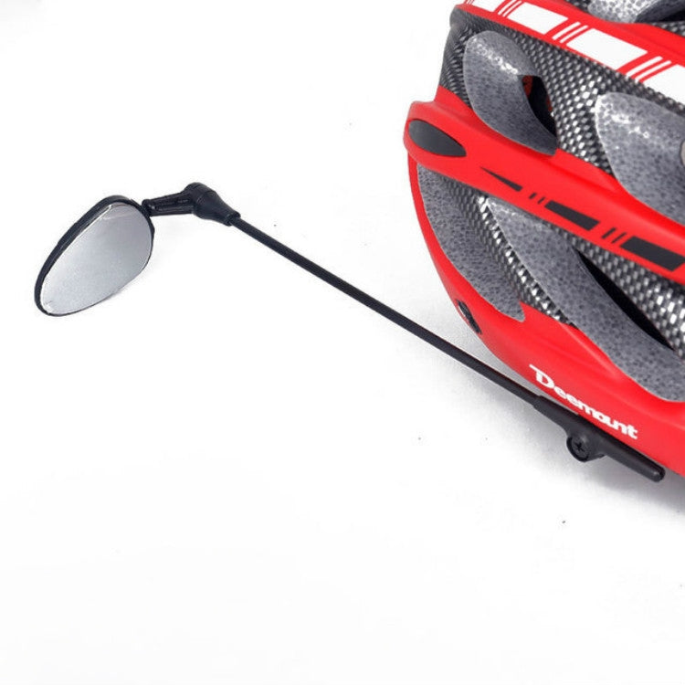 Mini bicycle rearview mirror on helmet, oval reflective lens on long black arm