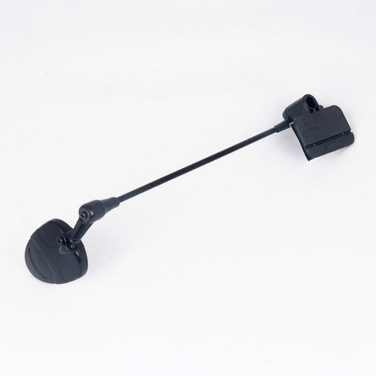 Mini bicycle rearview mirror with black base mount and extended arm, oval lens