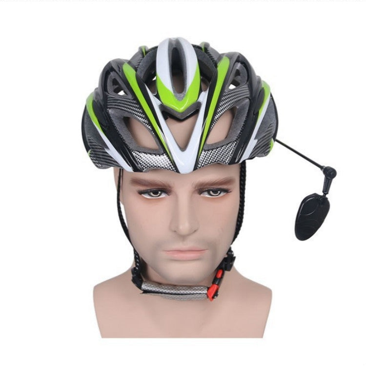 Bicycle helmet with mini rearview mirror attachment on side, oval lens