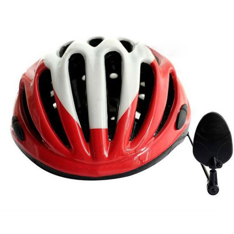 Bicycle helmet with mini rearview mirror attachment on side, oval lens