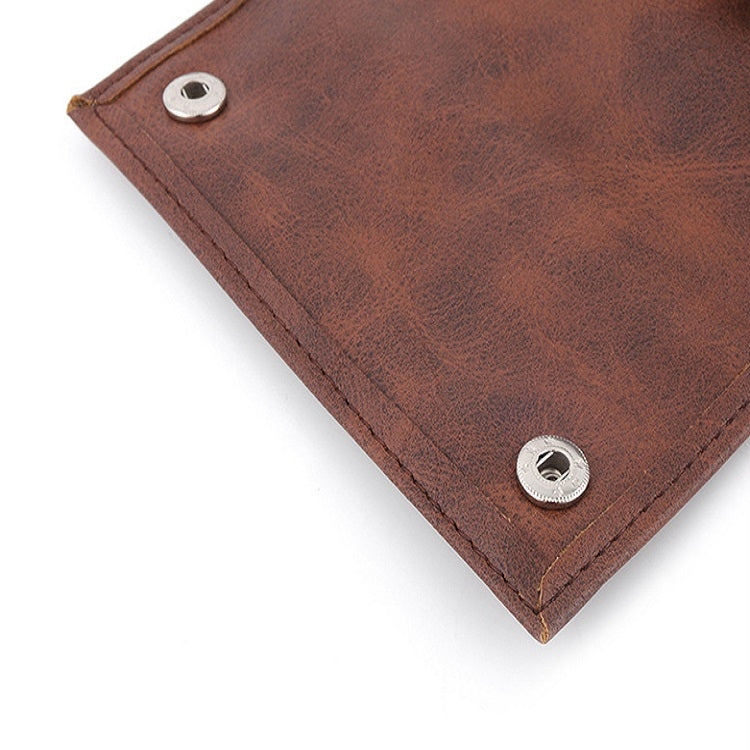 Portable PU leather tobacco storage bag, brown with stitched corner and round metal snap buttons