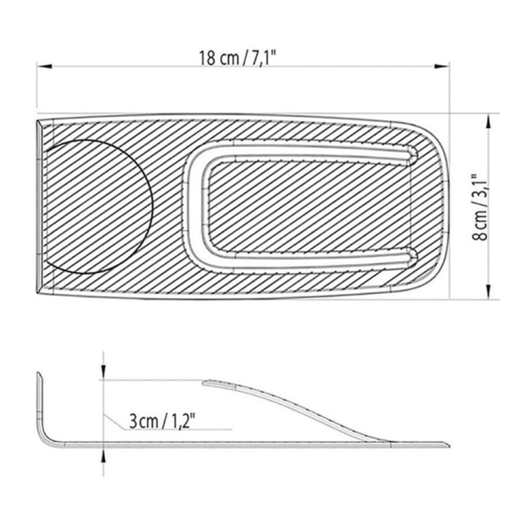 Door stopper wedge size diagram, 18 cm length and 8 cm height