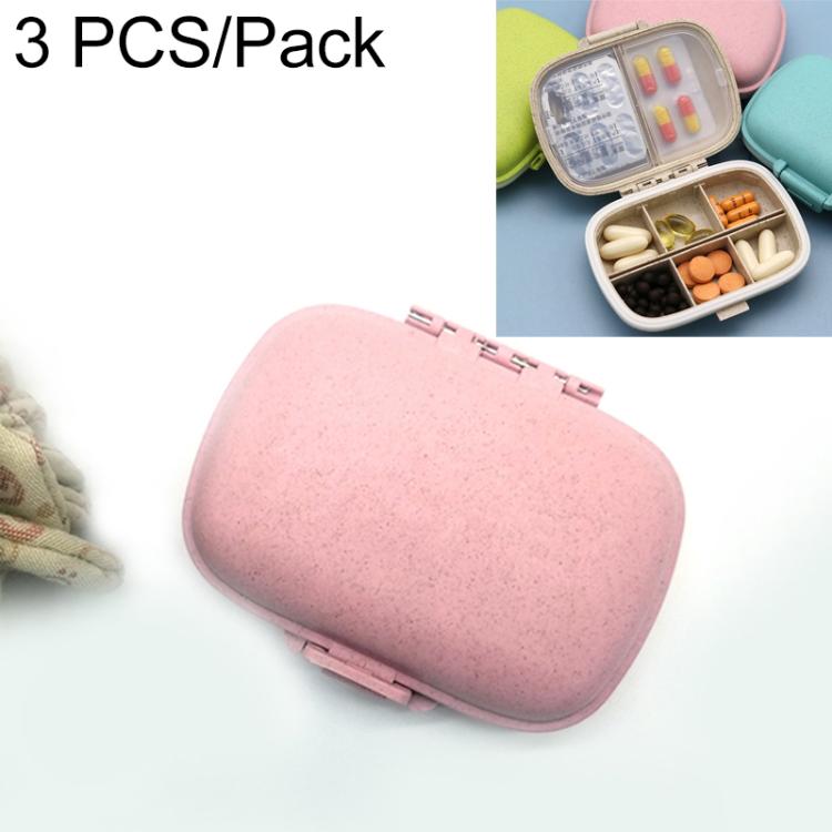 Pink mini straw pill storage box, double-layer design with snap closure