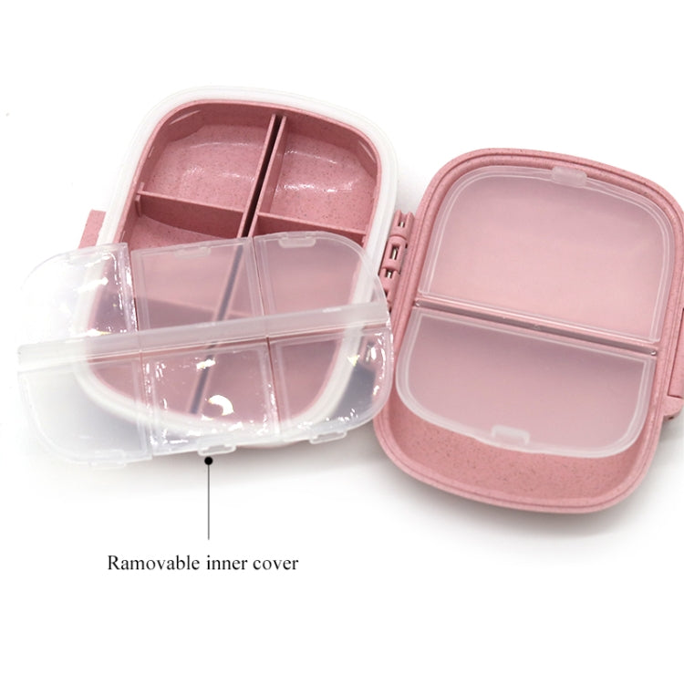 Pink mini straw pill box with open divided compartments and removable inner cover