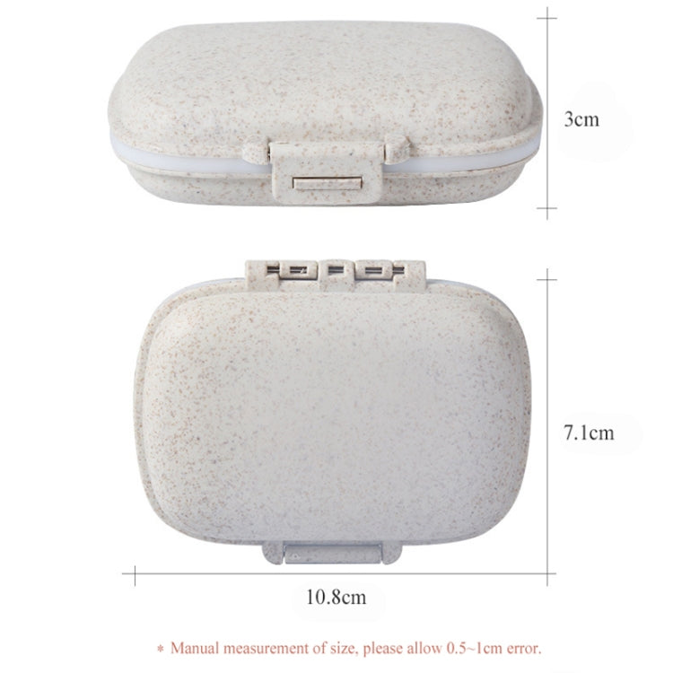 Beige mini straw pill storage box with clasp and hinged lid, compact size