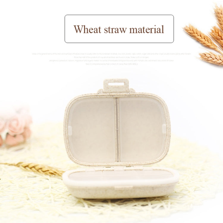 Cream mini straw pill box with clear two-compartment inner tray and snap lid