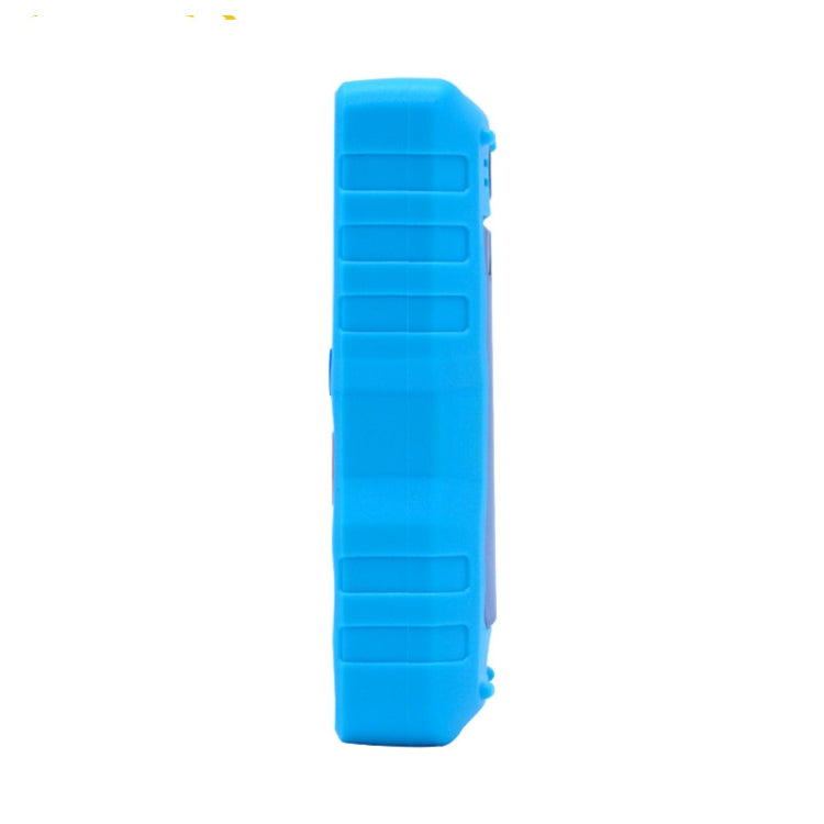 Teal mini digital multimeter side profile with rugged rubberized casing