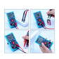 Teal digital multimeter in hand displaying readings with connected test probes