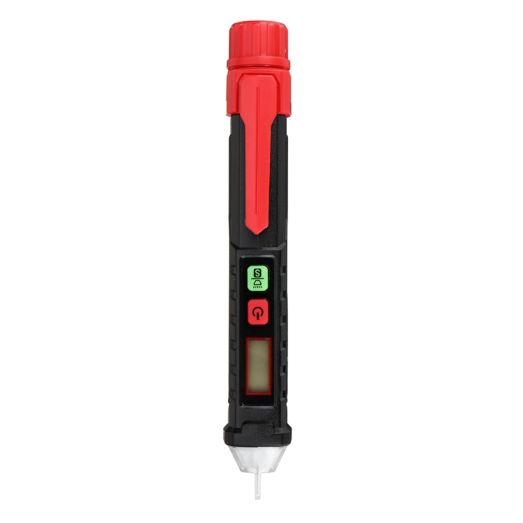 Single non-contact voltage tester pen with red cap, pocket clip, and display area