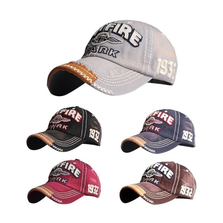 Assorted fire-themed baseball caps with embroidered FIRE/ARK and number patches