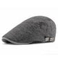 Dark gray cotton-linen beret side profile with striped brim trim