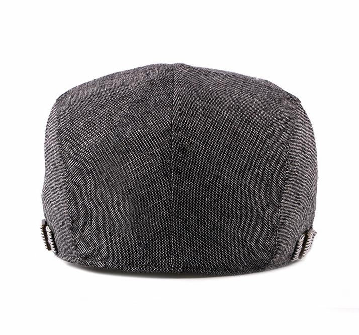 Dark gray cotton-linen beret back view with seam details