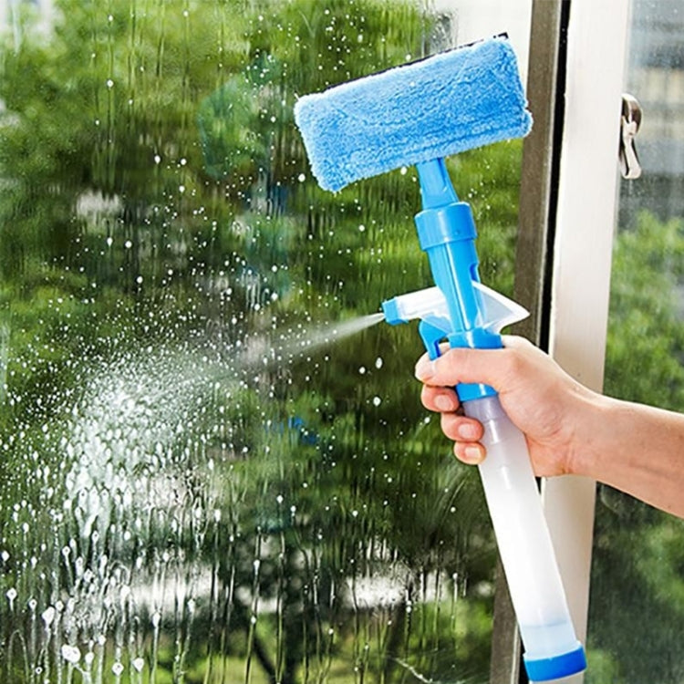 Blue double-sided cleaning scraper with spray bottle and fluffy sponge pad