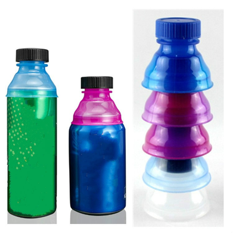 Leakproof drink can cap set, assorted colors with ribbed sides and flat seal tops
