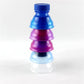 Leakproof drink can cap, blue and purple stack with clear base and ribbed rim