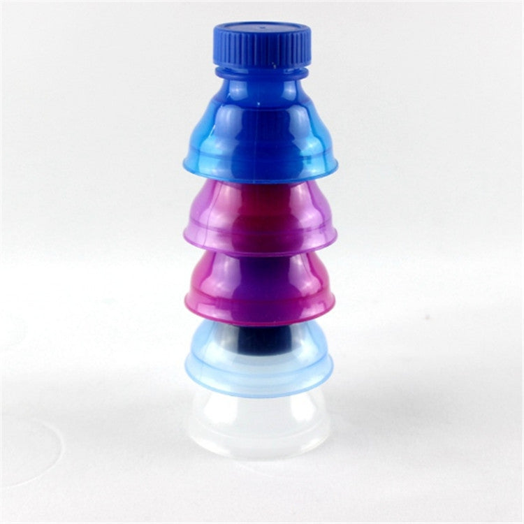 Leakproof drink can cap, blue and purple stack with clear base and ribbed rim