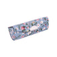 Blue floral portable makeup mirror case with clasp and arched top handle