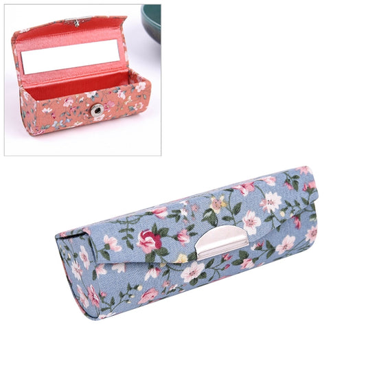 Peach floral mini makeup mirror case with clasp, open view and red interior
