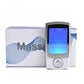 Digital pulse massager next to retail box, with lit LCD display