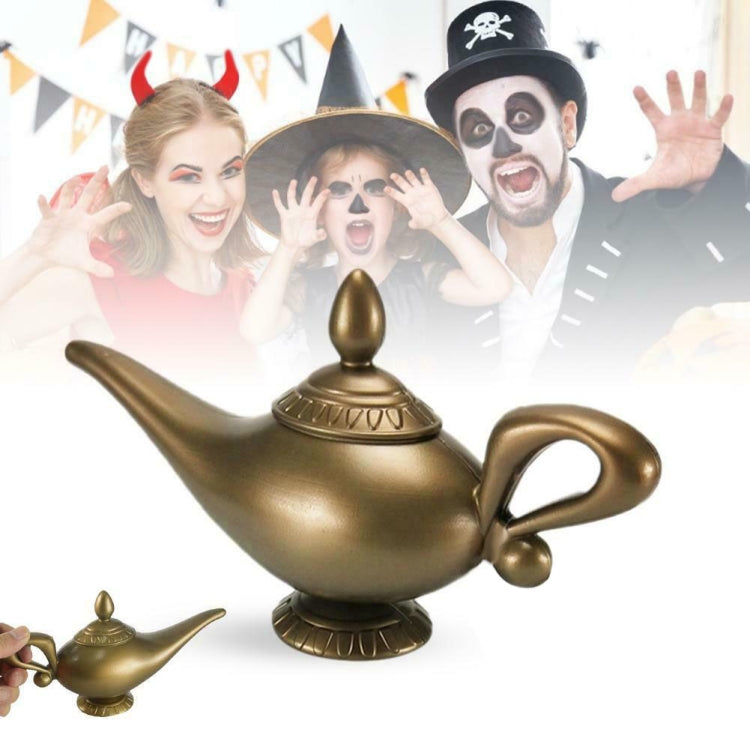 Gold magic lamp prop set with large and small lamps, pointed lid and side handle