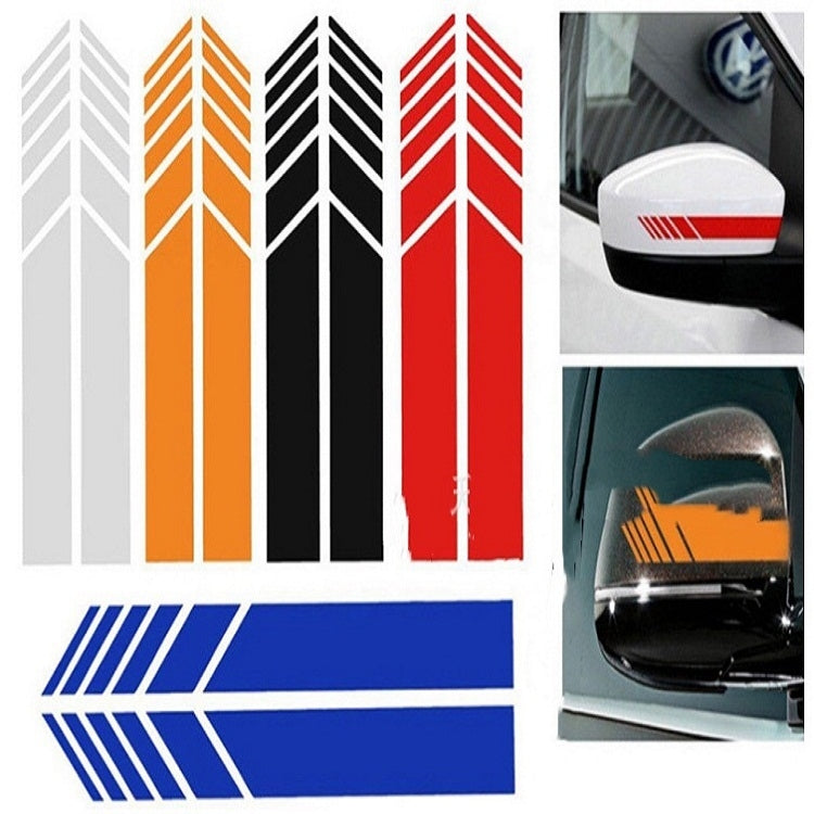 Set of rearview mirror sticker arrows in multiple colors, shown on a layout card
