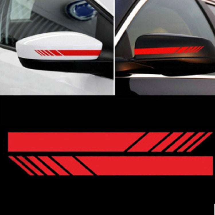 Rearview mirror sticker strip with red diagonal stripes on white and black mirror covers