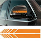Rearview mirror sticker strip with orange diagonal stripes on mirror cover