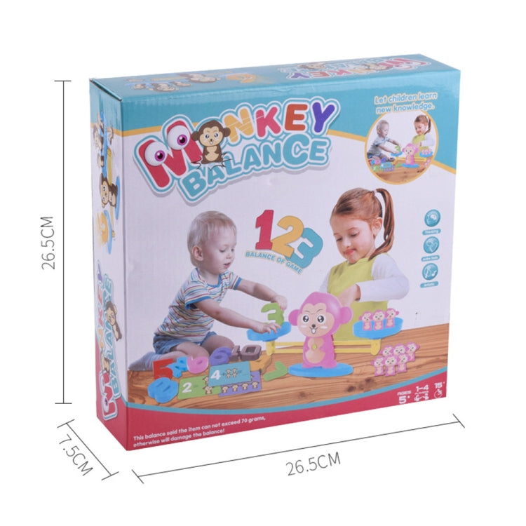 Monkey balance game box with pink monkey balance scale toy and number learning theme