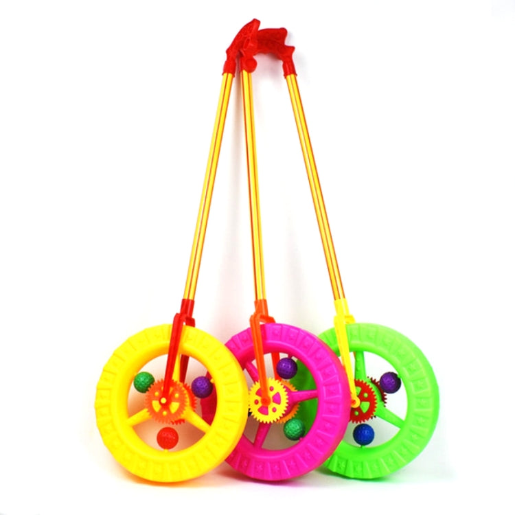 Colorful plastic baby walker with three spinning wheel discs and push bars