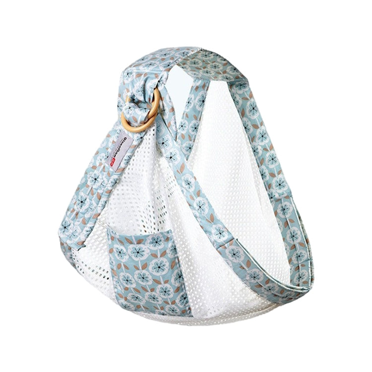 Blue floral baby multifunctional strap with white mesh panel and ring handle pocket