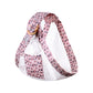 Pink floral baby multifunctional strap with white mesh panel and ring handle pocket