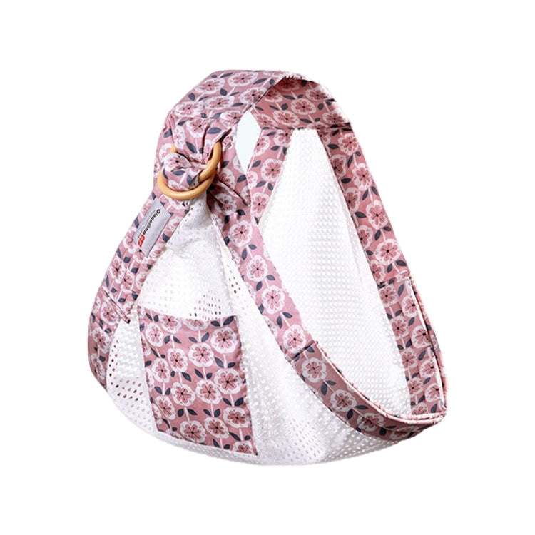 Pink floral baby multifunctional strap with white mesh panel and ring handle pocket