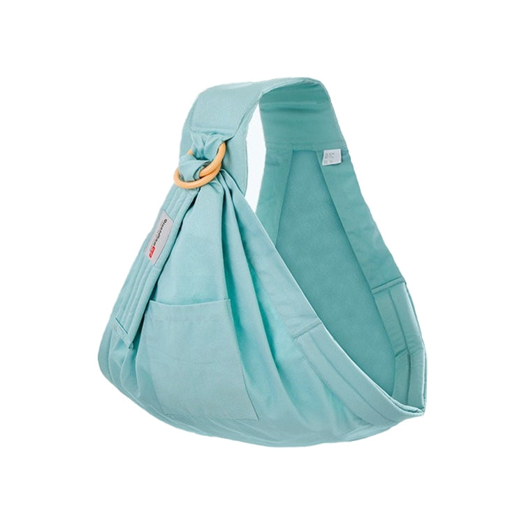 Baby fabric carry sling, mint green with gathered hood and front pocket