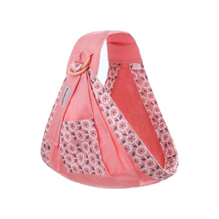 Baby fabric carry sling, coral pink with floral print lining and hood