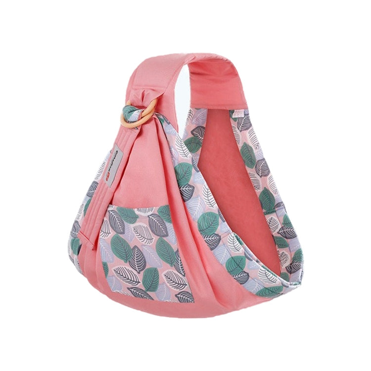 Baby fabric carry sling, coral pink with leaf print lining and gathered hood