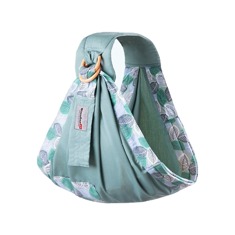 Baby fabric carry sling, mint green with leaf print lining and hood